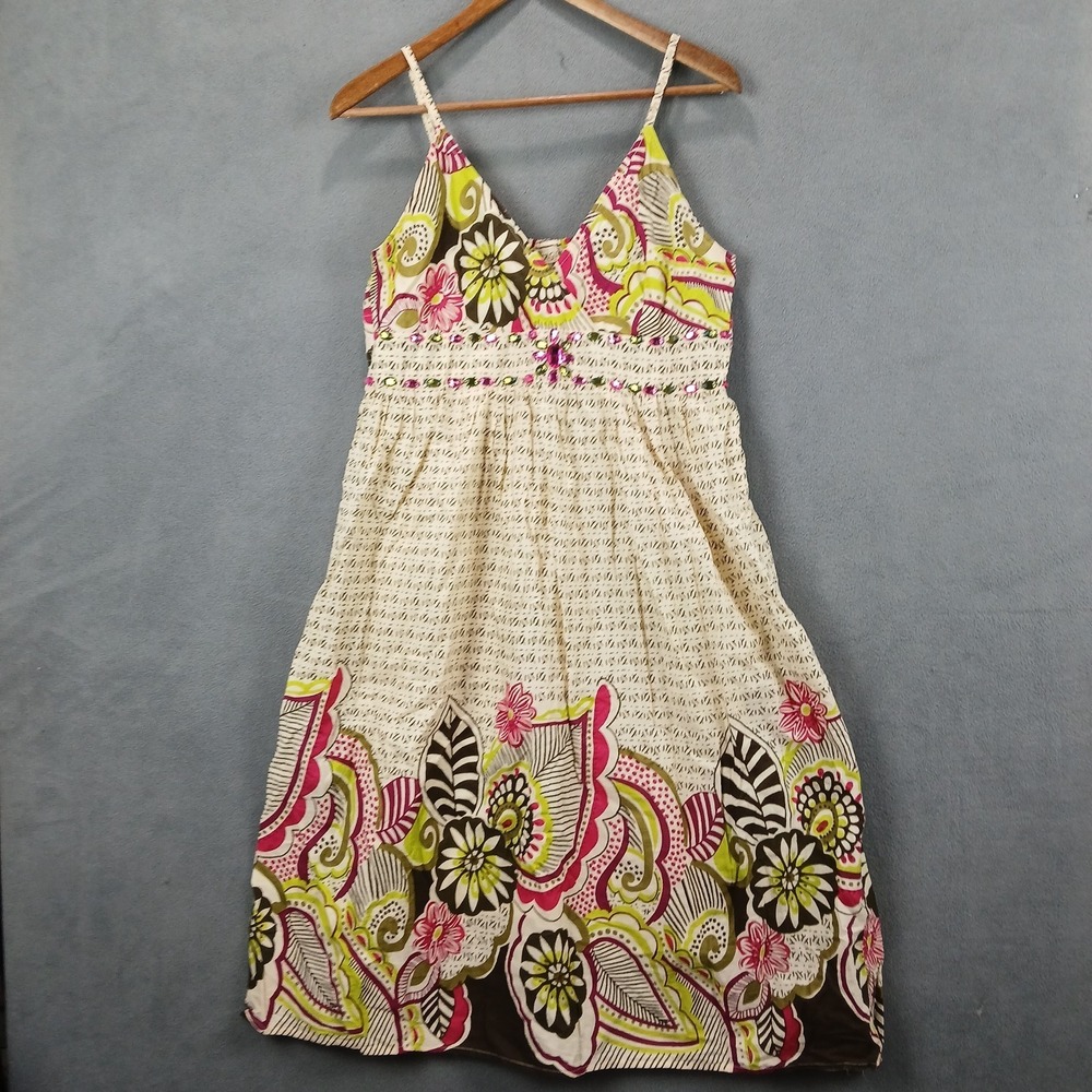 Magic Wrap Dress‎ Womens XL Multicolor Floral Rhinestones Smocked Wasit V Neck